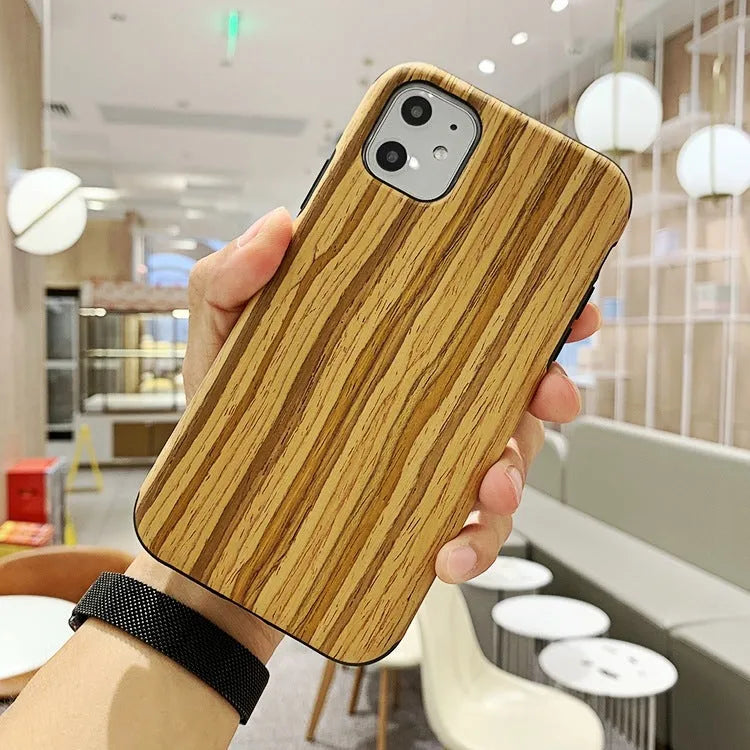 Wooden back cover phone case for iPhone in Rosewood finish showing natural grain.