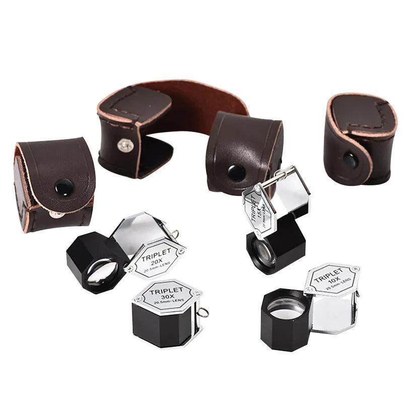 Handheld metal magnifying glass with optical glass lens for jewellery and coin identification