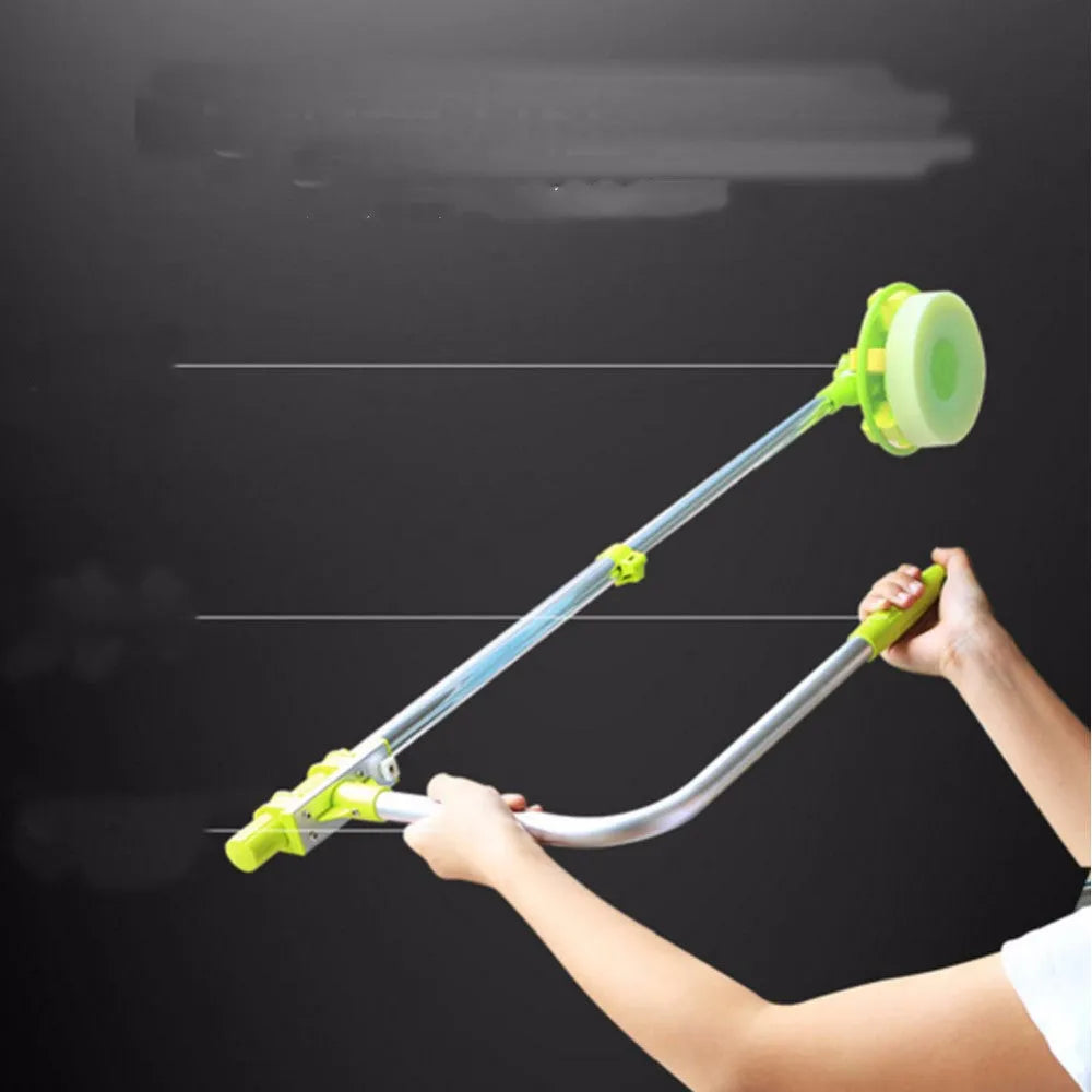 Green glass wiper with telescopic aluminium rod and squeegee tool for window cleaning