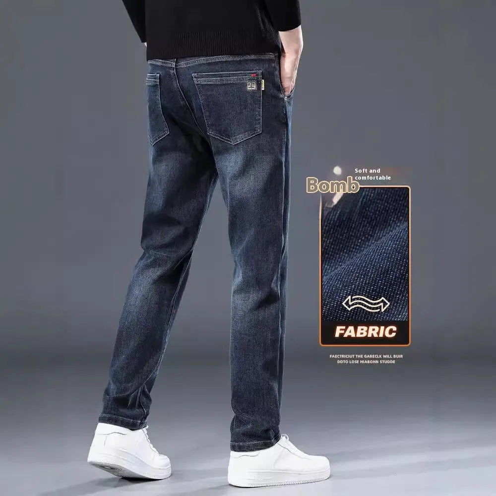 Blue grey slim straight casual trousers with mid waist design and pencil leggings style