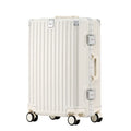 Aluminium frame trolley suitcase in avocado green with wheels and a USB port.
