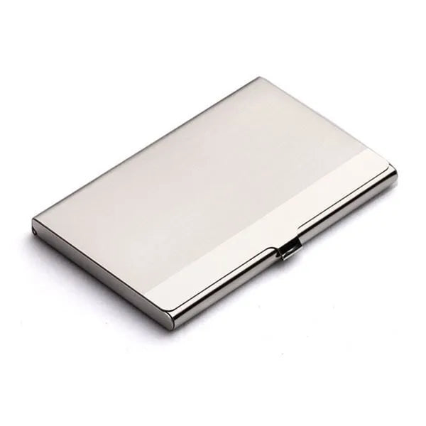 304 stainless steel business card case with laser sculpted geometric pattern and bevel edges
