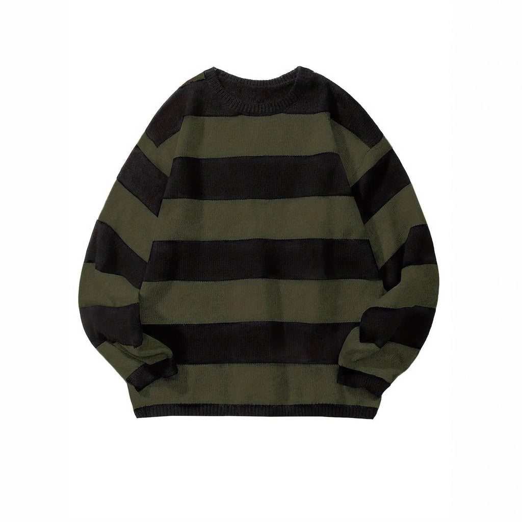 Loose American retro wool sweater in beige, front view, long sleeve pullover for autumn