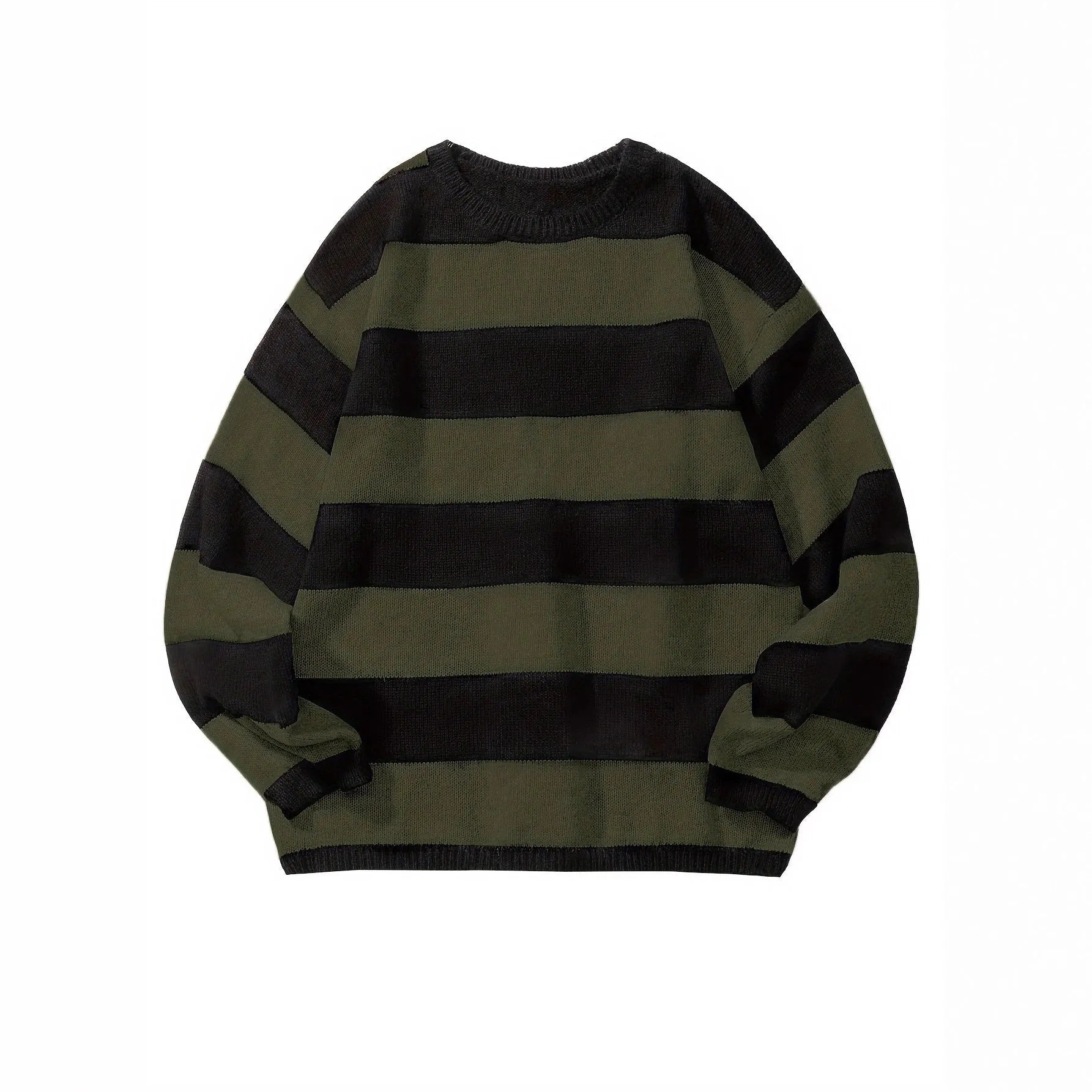 Loose American retro wool sweater in beige, front view, long sleeve pullover for autumn
