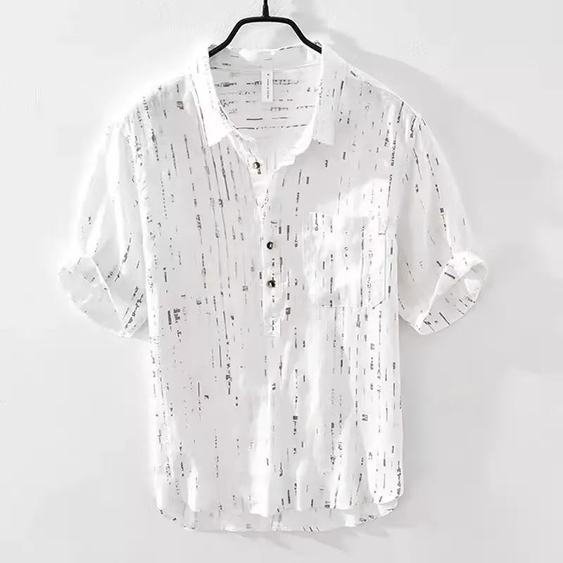 Mens black loose fit lapel polo shirt short sleeve summer casual top