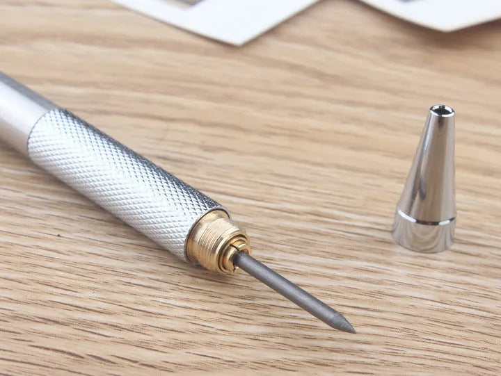Metal automatic mechanical pencil with five lead size options and 2B graphite refills