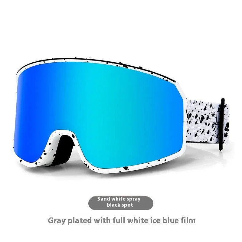 Men's and women's outdoor ski goggles with double layer TPU frame and anti-fog lens, 17cm x 9cm x 3.5cm, multiple colour options