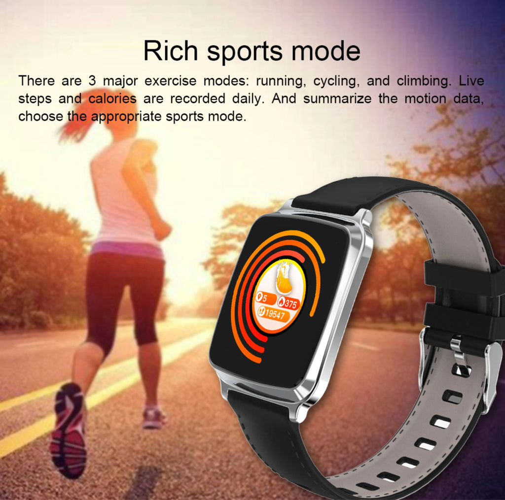 M8 smart bracelet with black TPU strap and zinc alloy body showing full touch screen display