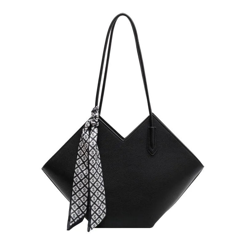 Women's PU leather shoulder bag in horizontal square design with 43cm width and sandwich pocket exterior