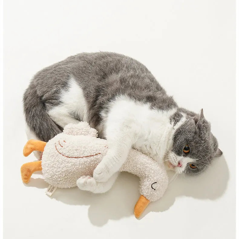 Cartoon fox and duckling pet chew toys with sound paper inside, made from teddy velvet fabric