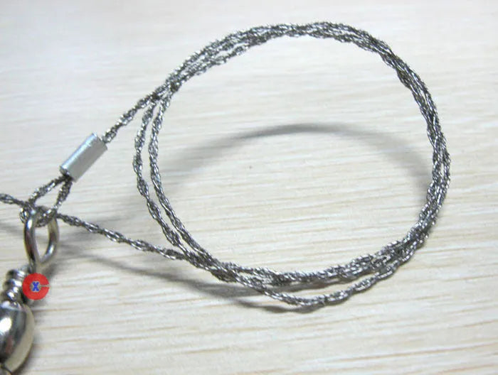 Multifunctional survival wire saw with stainless steel cutting wire and metal pull rings extended to full length