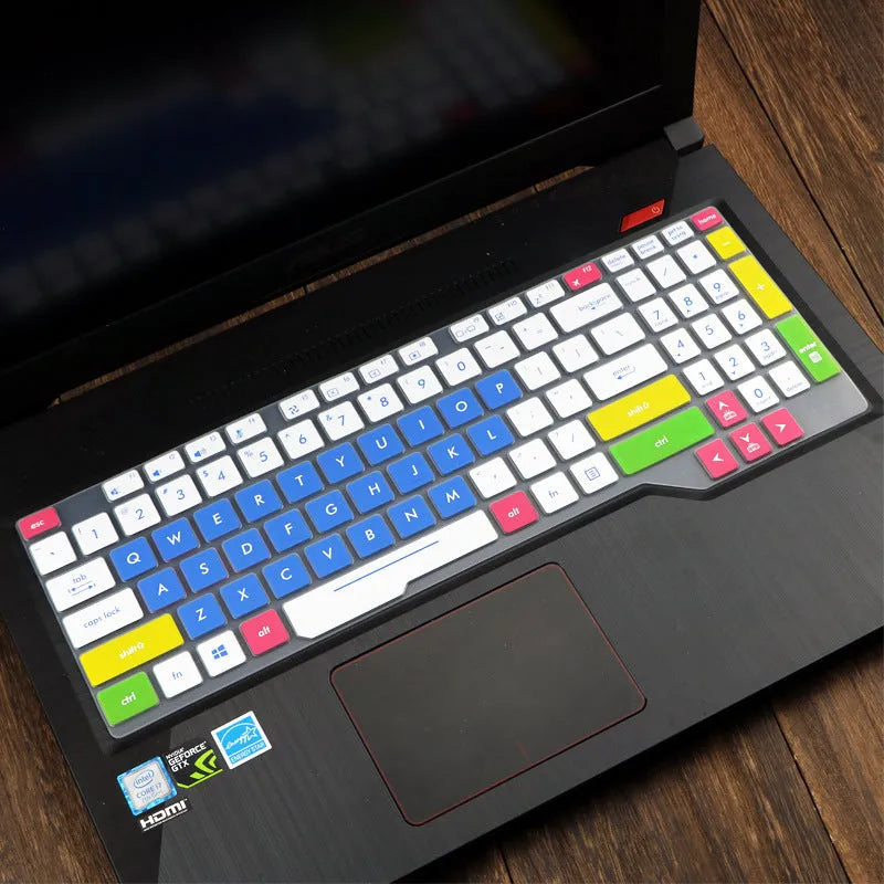 ASUS Flight laptop keyboard protective film cover in various colour options including blue, mint, and gradient patterns.