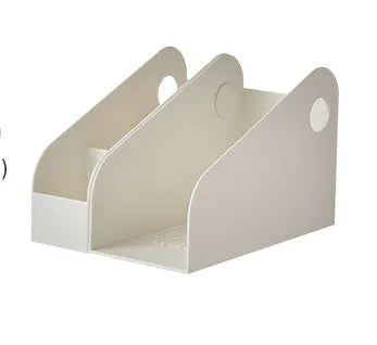 Plastic desktop storage box with two grid shelves in milk coffee colour