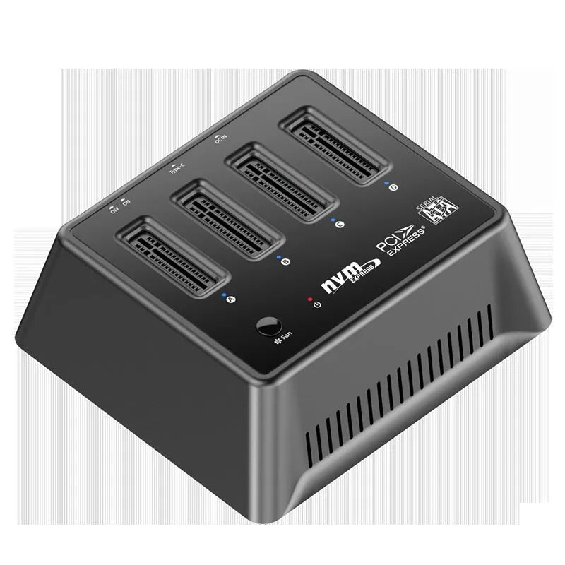 Aluminium M.2 dual protocol SSD enclosure for NVMe and SATA drives, tool-free design.