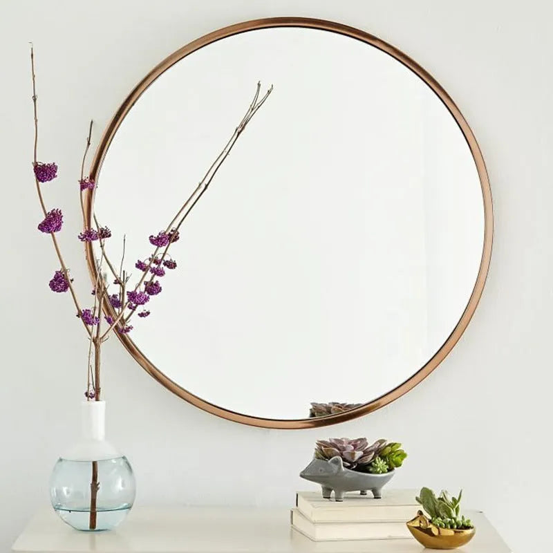 Round metal bathroom wall mirror in black 30cm diameter with iron frame