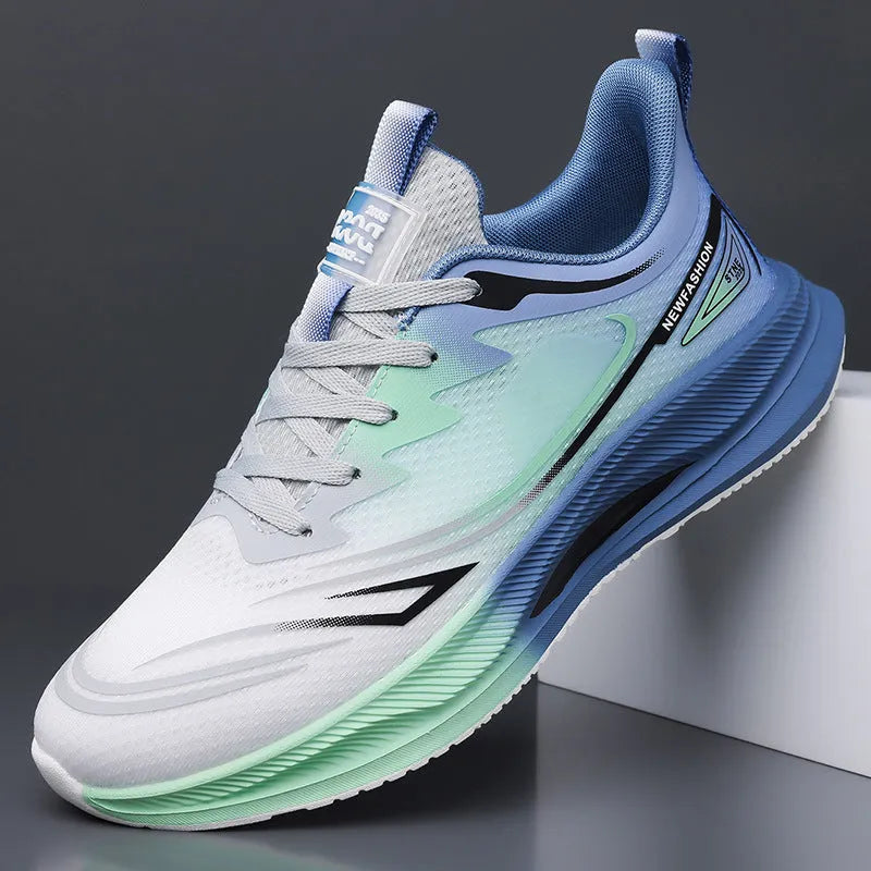 Men's low-top casual shoes in grey-green with a woven mesh upper and a rubber platform sole.