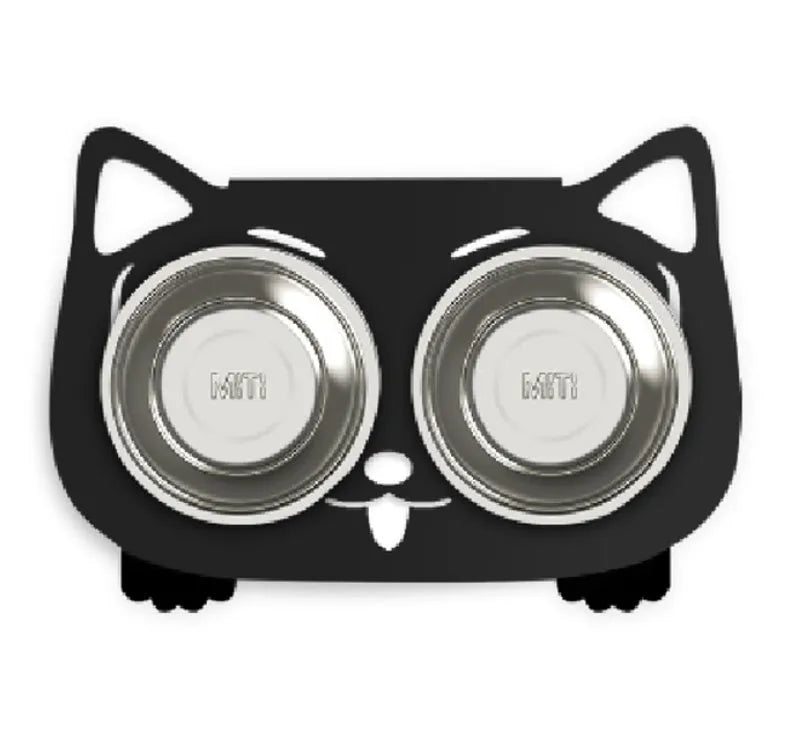 Anti-falling stainless steel pet feeding bowl in black with inclined design