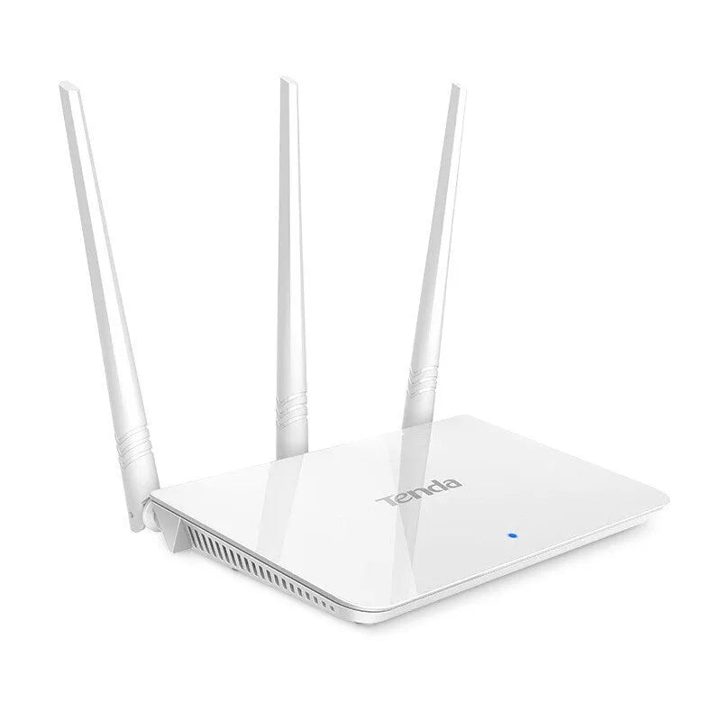 Tengda F3 white wireless router for 108Mbps broadband with VPN support on a desk