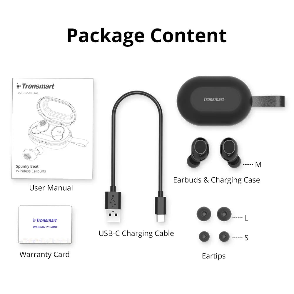 Tronsmart Spunky Beat black wireless Bluetooth in-ear headphones with touch controls