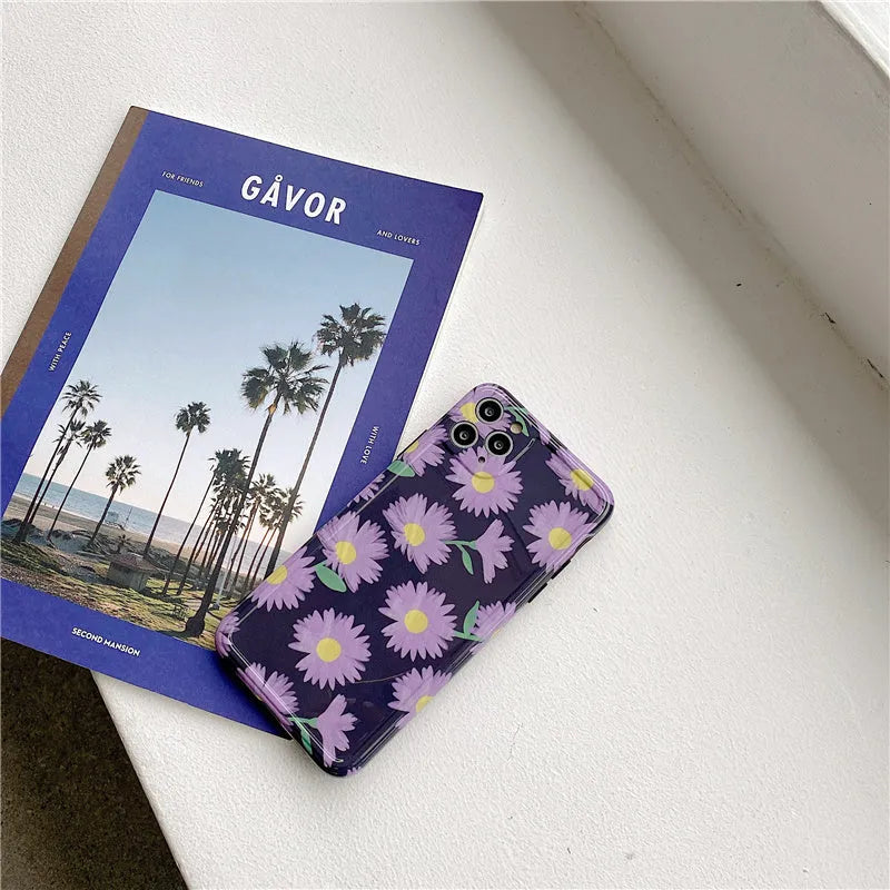 Purple daisy soft glue mobile phone case for Apple iPhone with floral design