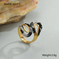Stainless steel open mouth ring with leopard print geometric heart and star shapes