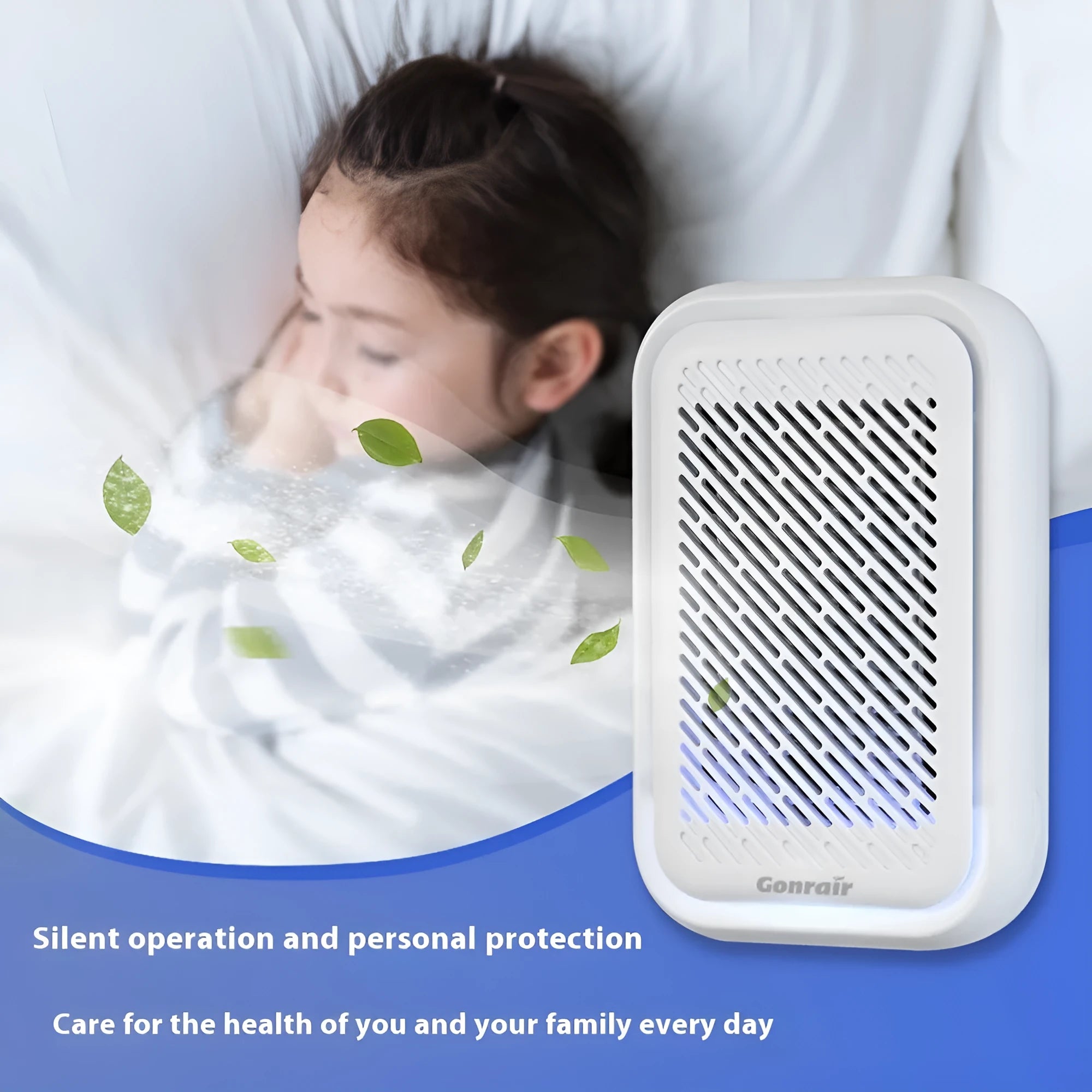 White wall-mounted air purifier with direct plug-in cord and filter screen