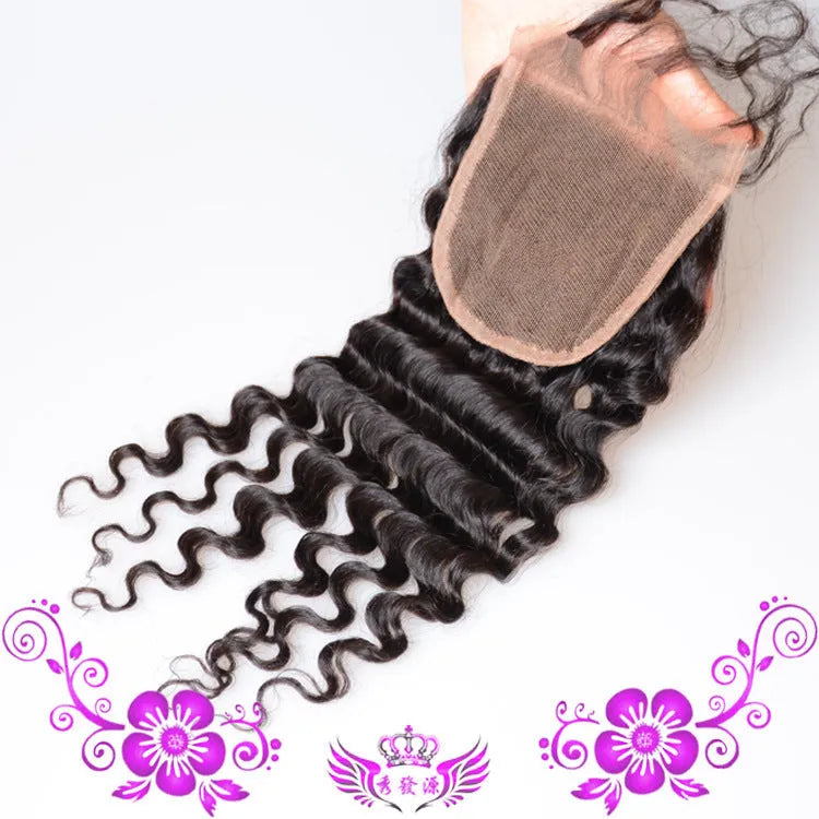 Live-action full lace wig with hand-woven human hair deep wave closure 4x4 in 12 inch length