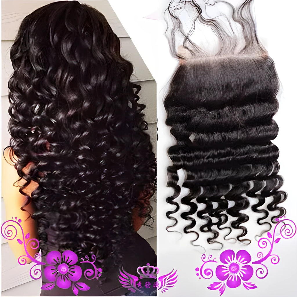 Live-action full lace wig with hand-woven human hair deep wave closure 4x4 in 12 inch length