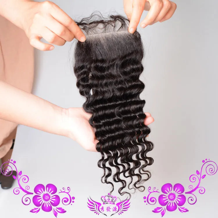 Live-action full lace wig with hand-woven human hair deep wave closure 4x4 in 12 inch length