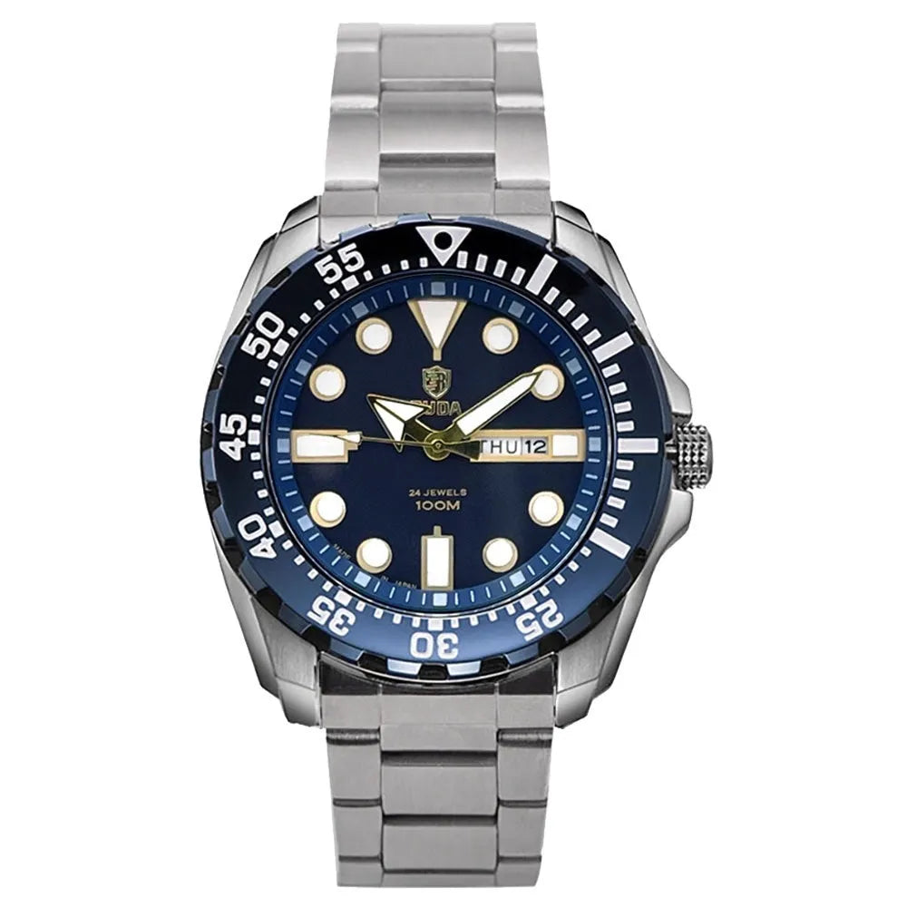 Men's waterproof luminous quartz watch with 15mm steel case and sports-style design