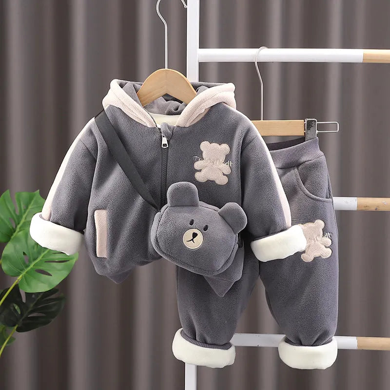 Padded hooded cotton baby winter coat set in beige with trousers, quilted zip-up Korean style