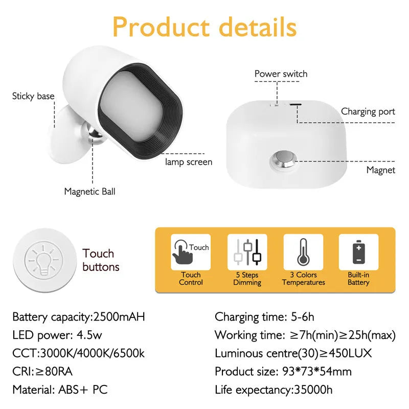 Modern white oval remote touch magnetic wall lamp with colour-changing LED illumination