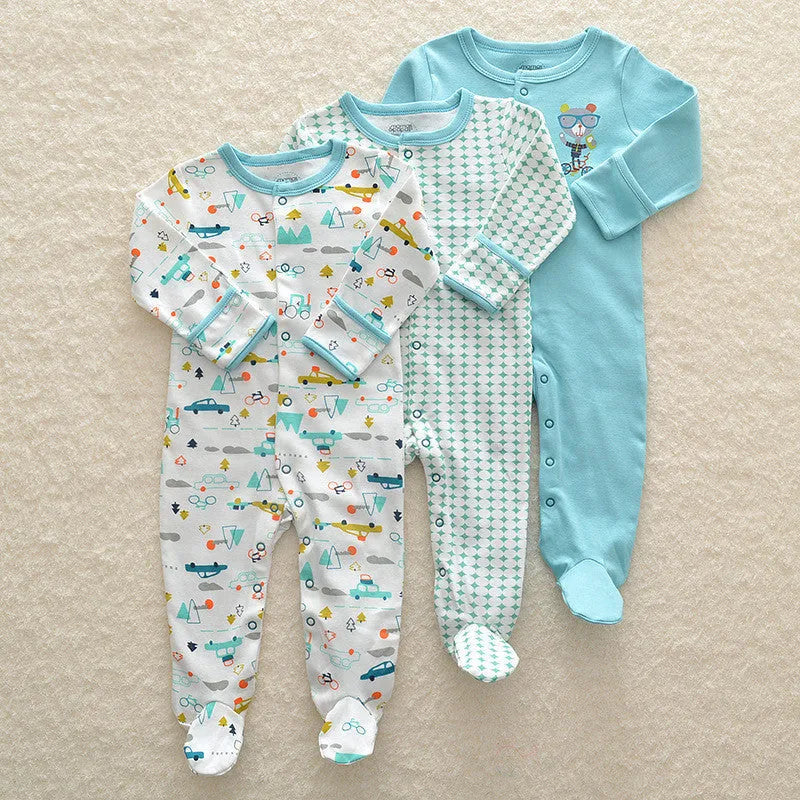 100% cotton baby crawling suit onesie with soft fabric, animal pattern, single breasted closure, trimmed threads, size 6M 59cm