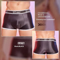 Men's shiny silky nylon boxer shorts in black, white and sapphire blue colours