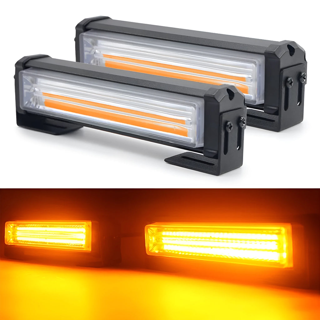 Yellow circular drag strobe warning light with aluminium alloy housing for vehicle mounting.