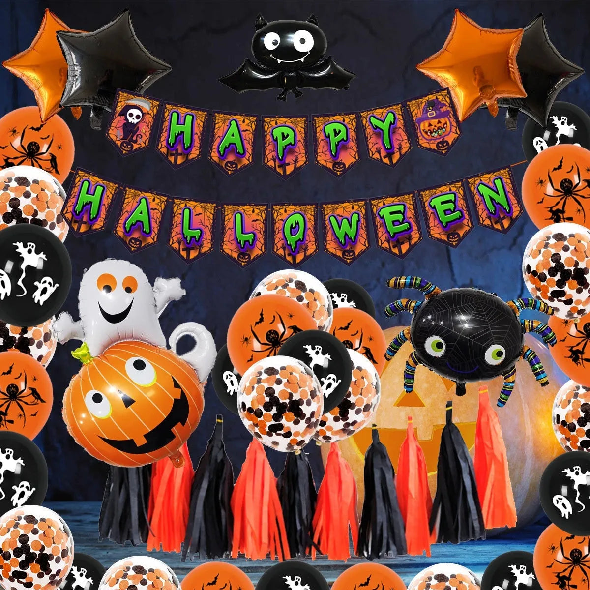 Halloween spider balloon arch decoration kit with white and black latex round balloons