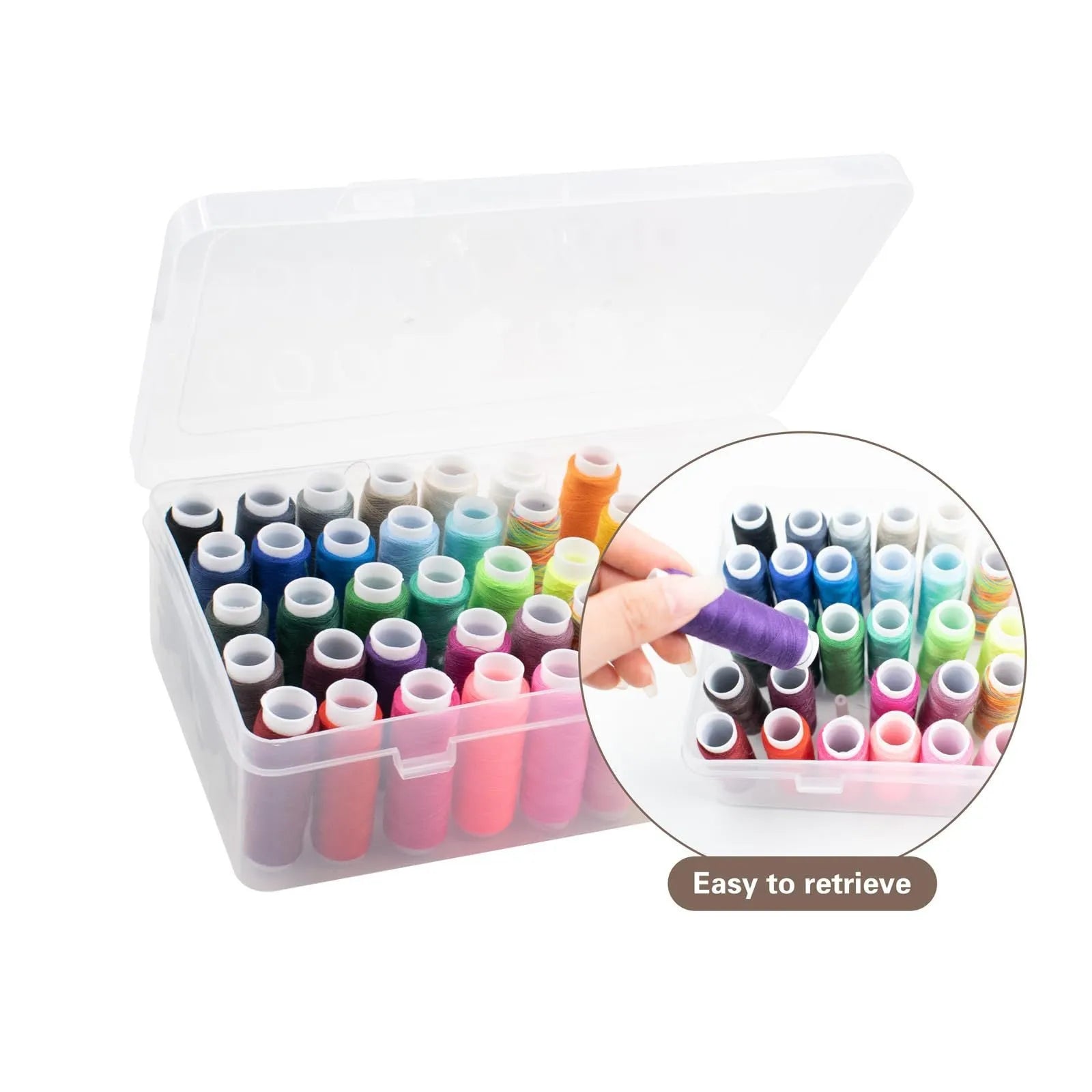 Transparent plastic sewing storage box with 42 compartments for embroidery thread and needle organisation