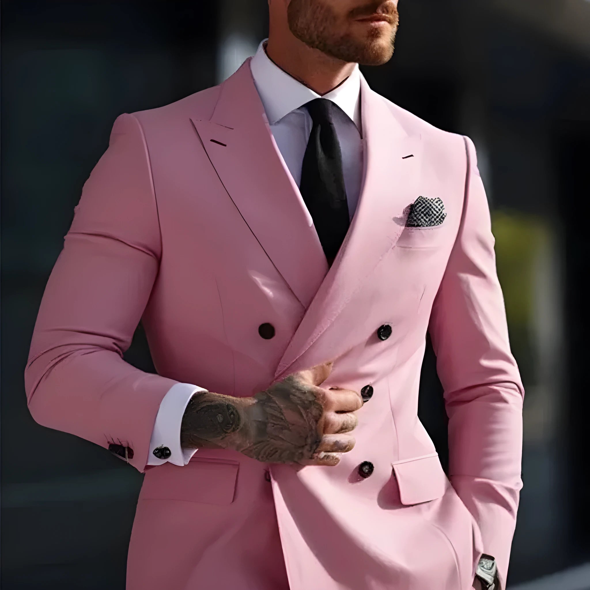 Men's slim fit two-piece business suit in cotton blend fabric