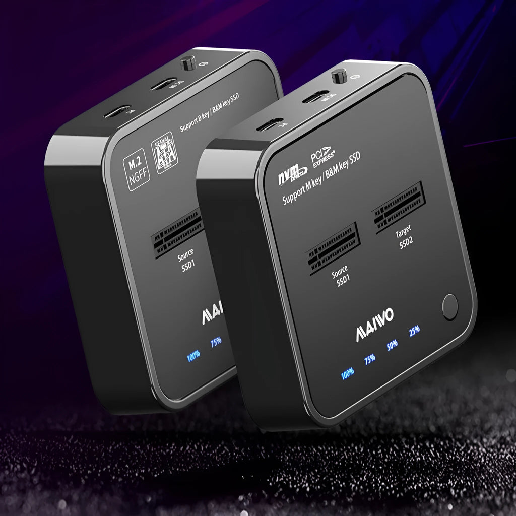MAIWO K3016 M.2 SSD hard drive dock cloning station with data cables and power adapter