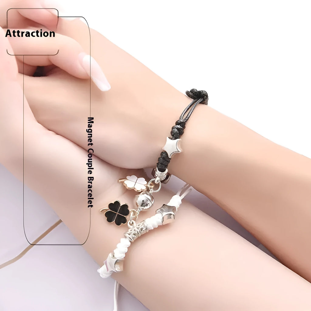 Alloy magnetic suction bracelet pair for couples with symbolic design options