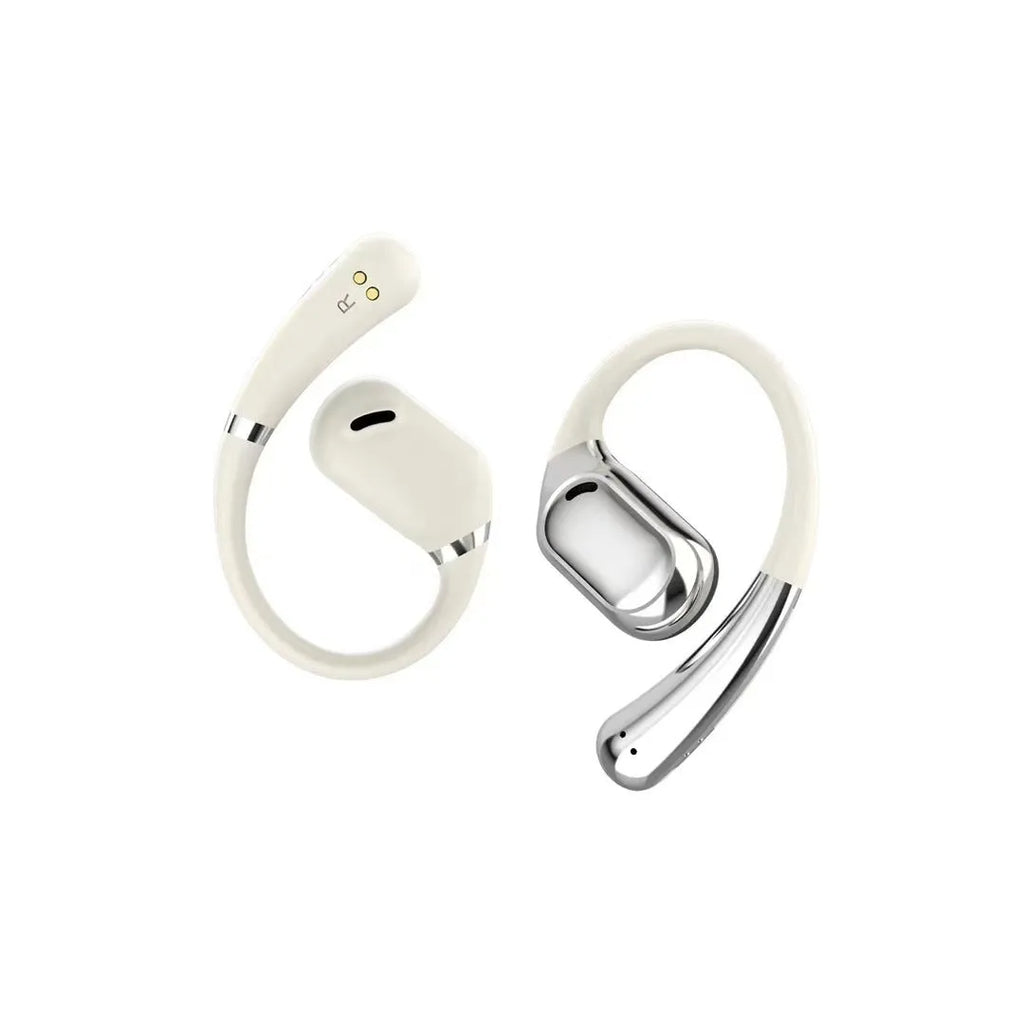 Wireless Bluetooth translation headphones in open ear-mounted design, OWS Black colour, compact and touch controlled