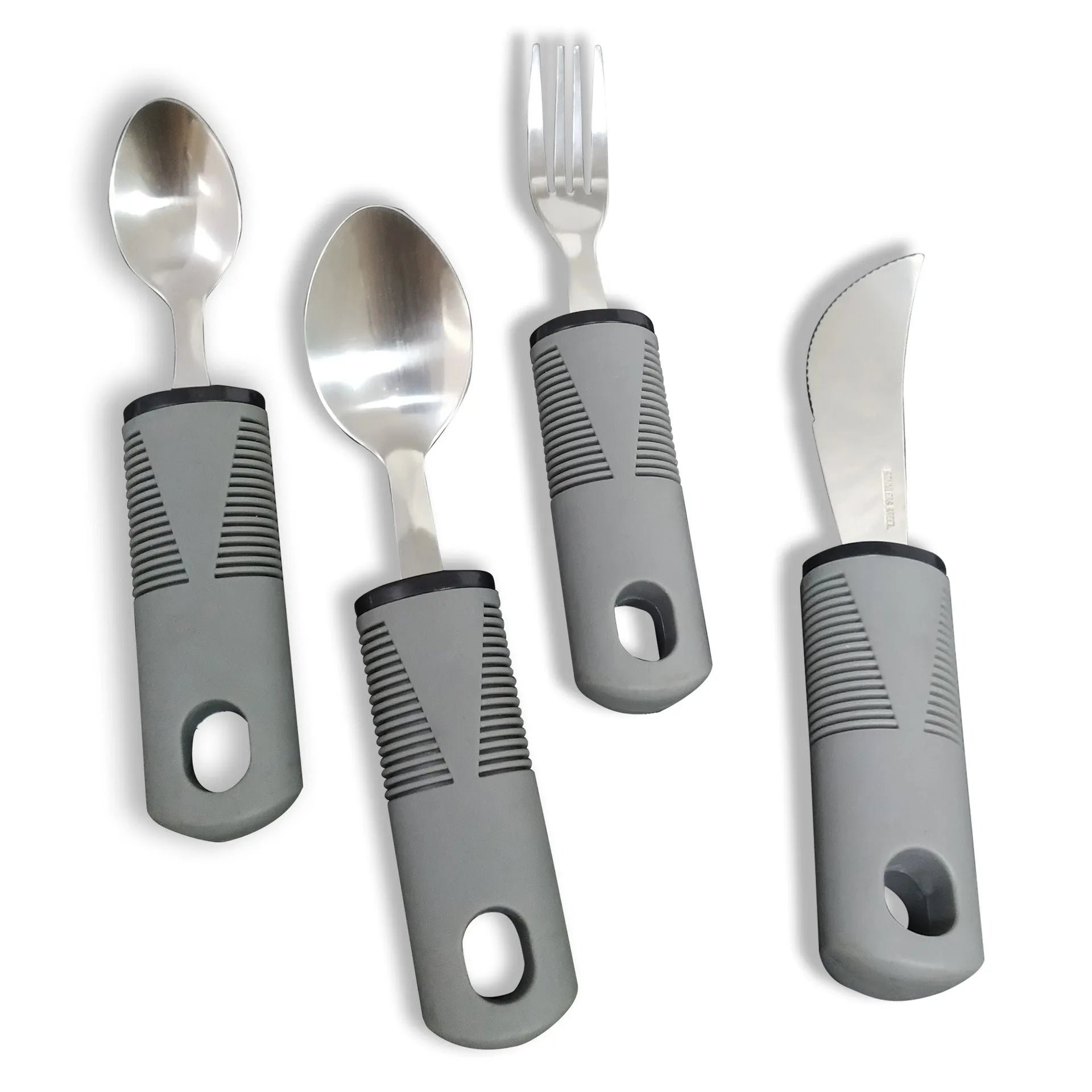 Stainless steel adaptive cutlery set with rubber handles for elderly tremor assistance