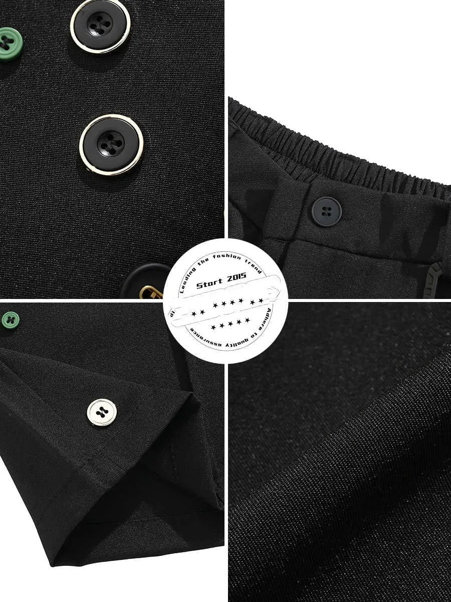 Black loose-fitting semi-elastic men's shorts with a colour button and zip fly