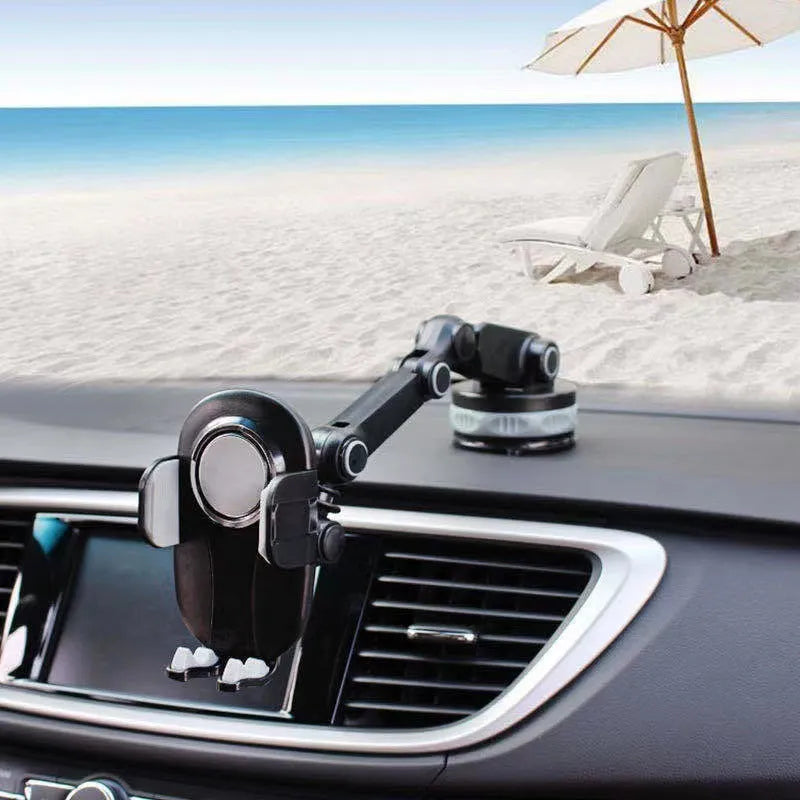 Car mount bracket stretch suction cup phone holder in black for dashboard use