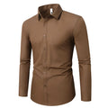 Simple trendy long-sleeve slim linen shirt in loose fit available in multiple colours including black brown and navy blue