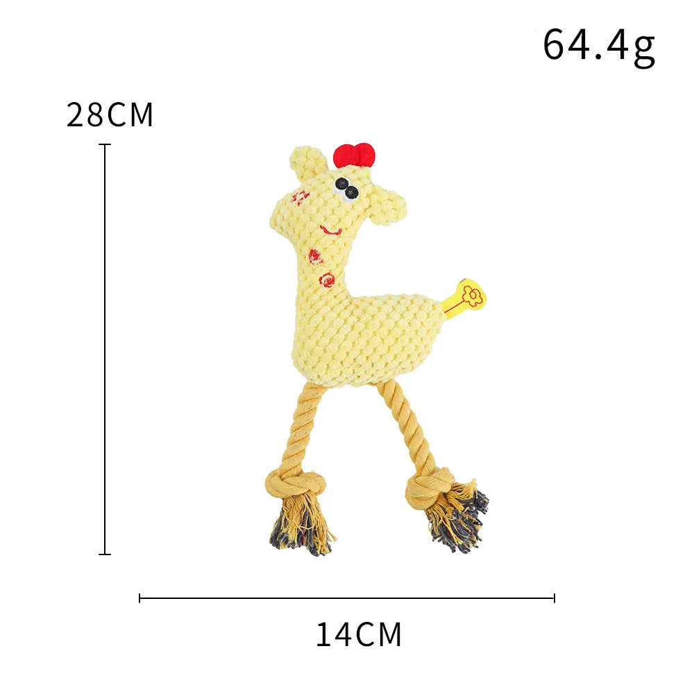 Blue deer shaped plush dog toy with corn grain texture and squeaker sound for pets