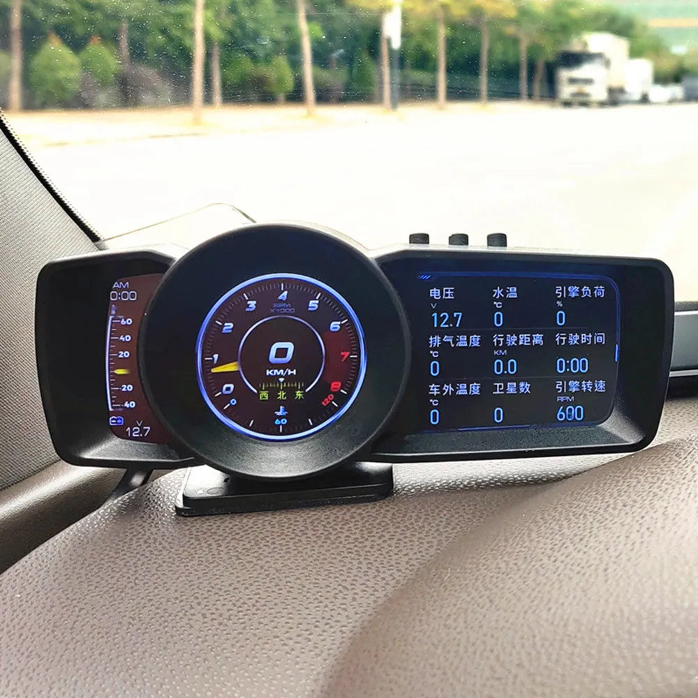 A600 monitor driving computer with TFT screen next to OBDII cable and installation tools.