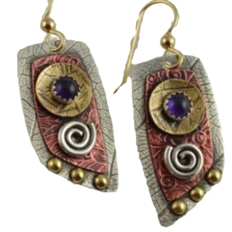 Gold geometric camouflage leopard print zinc alloy earrings with irregular asymmetrical design