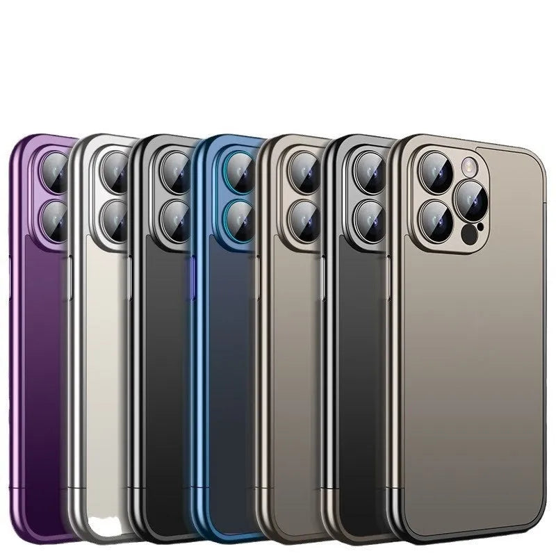 Shell Matte Plating Frame phone case for Apple iPhone with glass lens protector, Titanium Gray finish