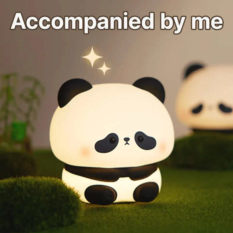 Cute panda LED night light with soft silicone exterior, USB rechargeable, touch control